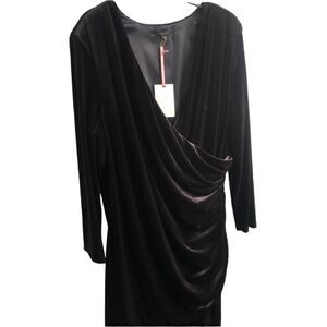 NWT ALEX MARIE Women’s Plus Draped Black Velvet Knee Length Dress Size: 20W